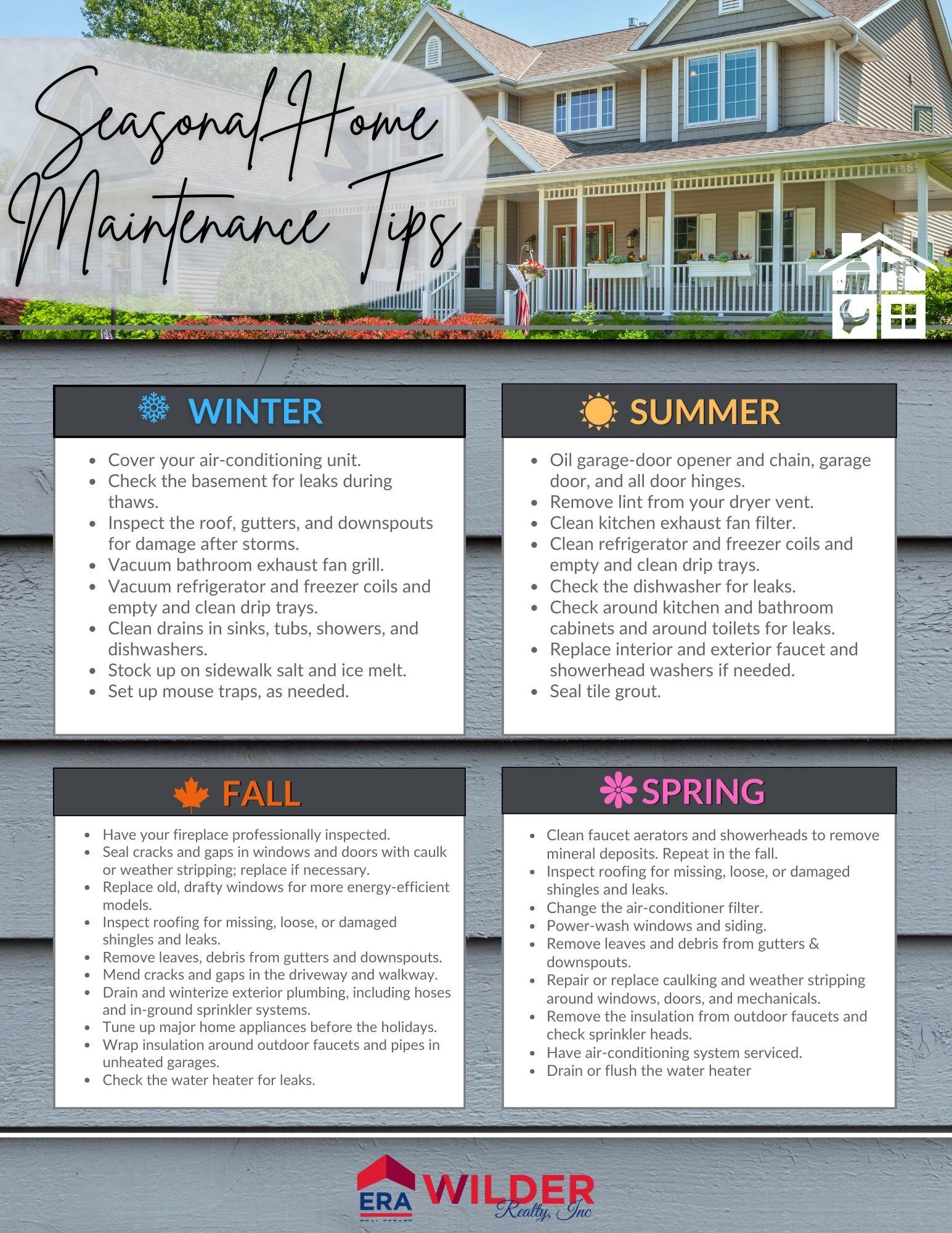 Repairing winter damage to home exterior: siding, gutters, & paint.