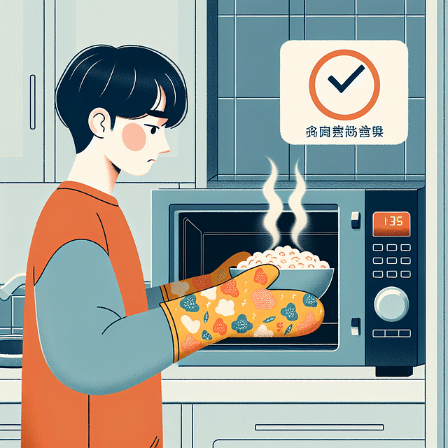 removing a hot bowl from a microwave with oven mitts