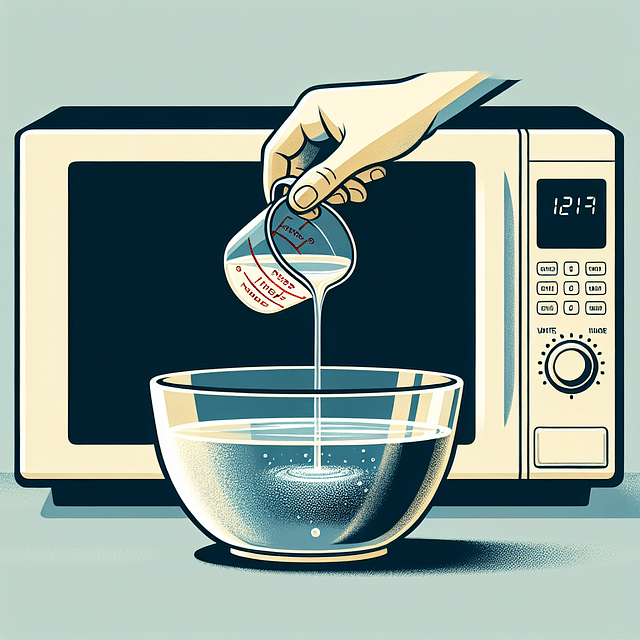 mixing water and vinegar in a microwave-safe bowl
