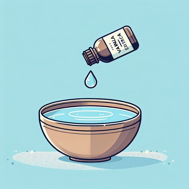 drops of vanilla extract being added to a bowl of water