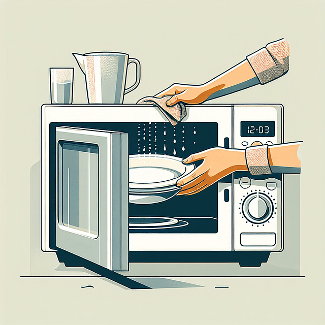 clean microwave with turntable being placed back inside