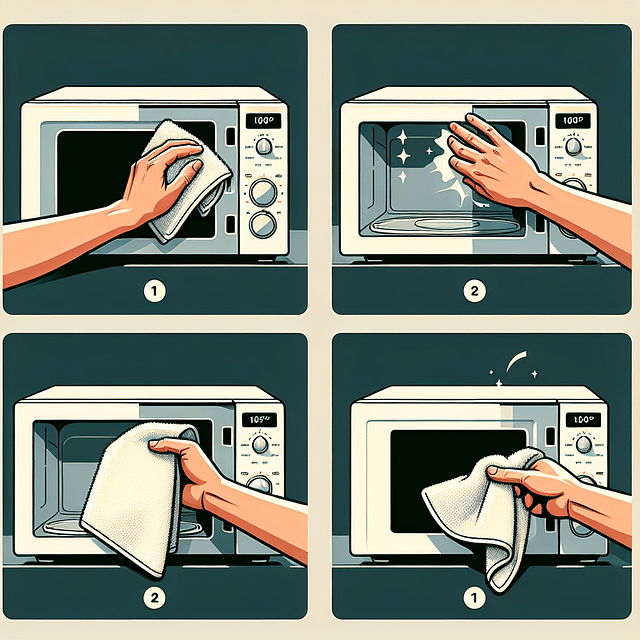 hand drying the inside of a microwave with a towel