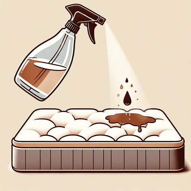 spray bottle misting vinegar solution on a mattress stain