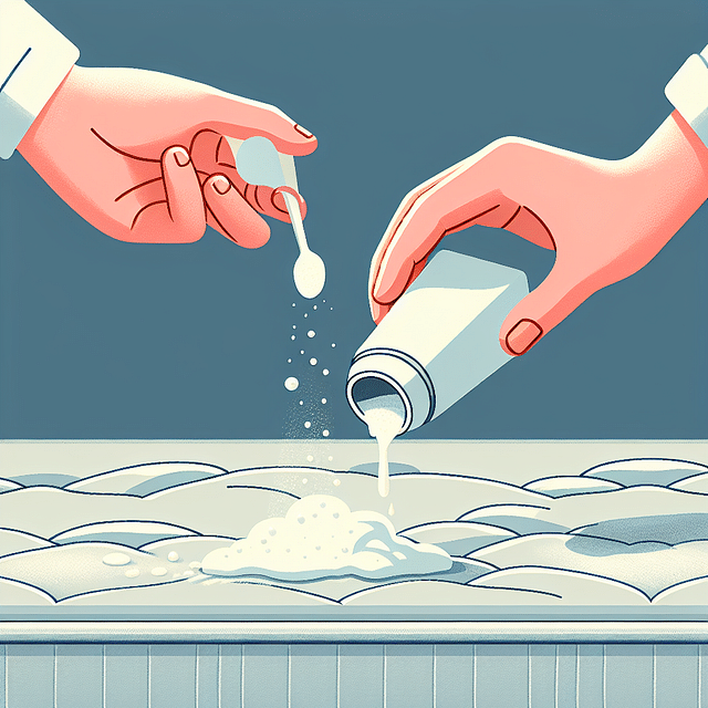 baking soda being sprinkled on a wet stain on a mattress