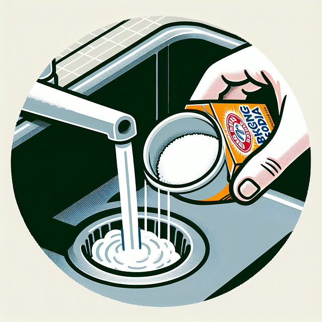 half-cup of baking soda being sprinkled into a sink drain