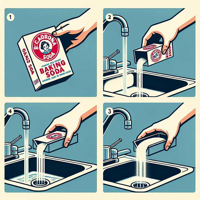 pouring baking soda into kitchen sink drain