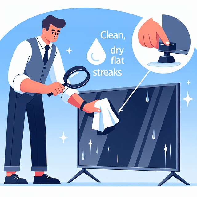 inspecting a clean, dry flat screen TV for streaks