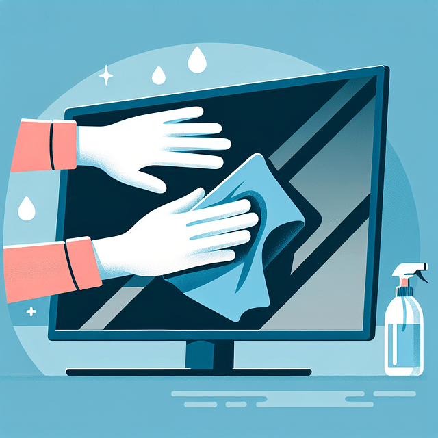 hands gently blotting a flat screen TV with a microfiber cloth
