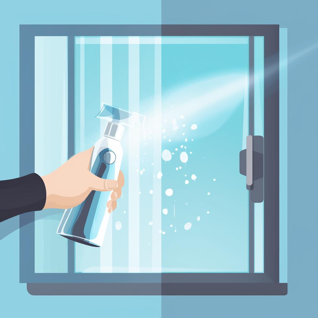 Hand spraying cleaning solution onto shower glass doors