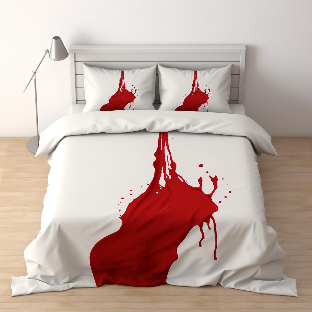 Hand gently blotting a blood stain on a mattress with a damp cloth.