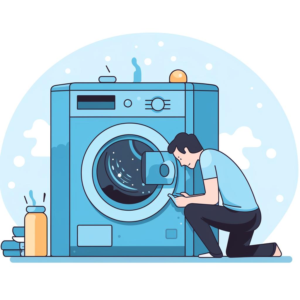 Person leaning over open washing machine, sniffing for odors