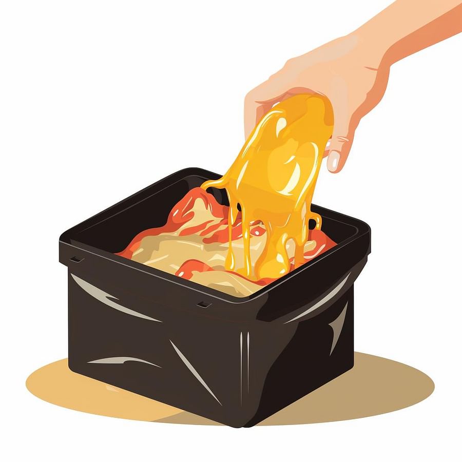 Bagged grease being placed in a waste bin
