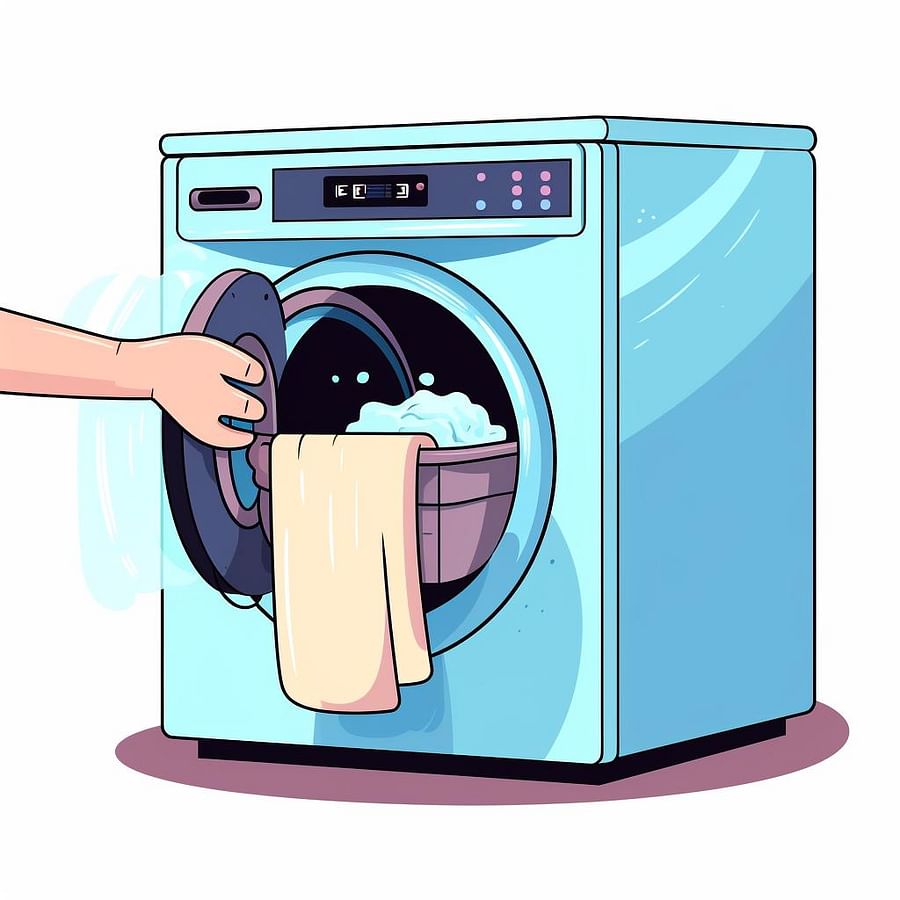 Hand wiping the interior of a washing machine with a sponge