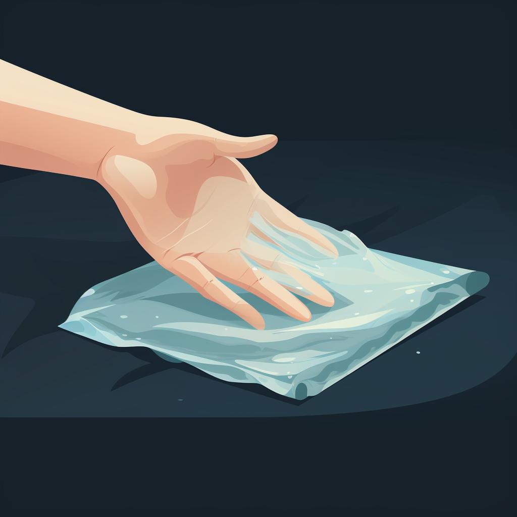 Hand wiping down the surface with a damp cloth