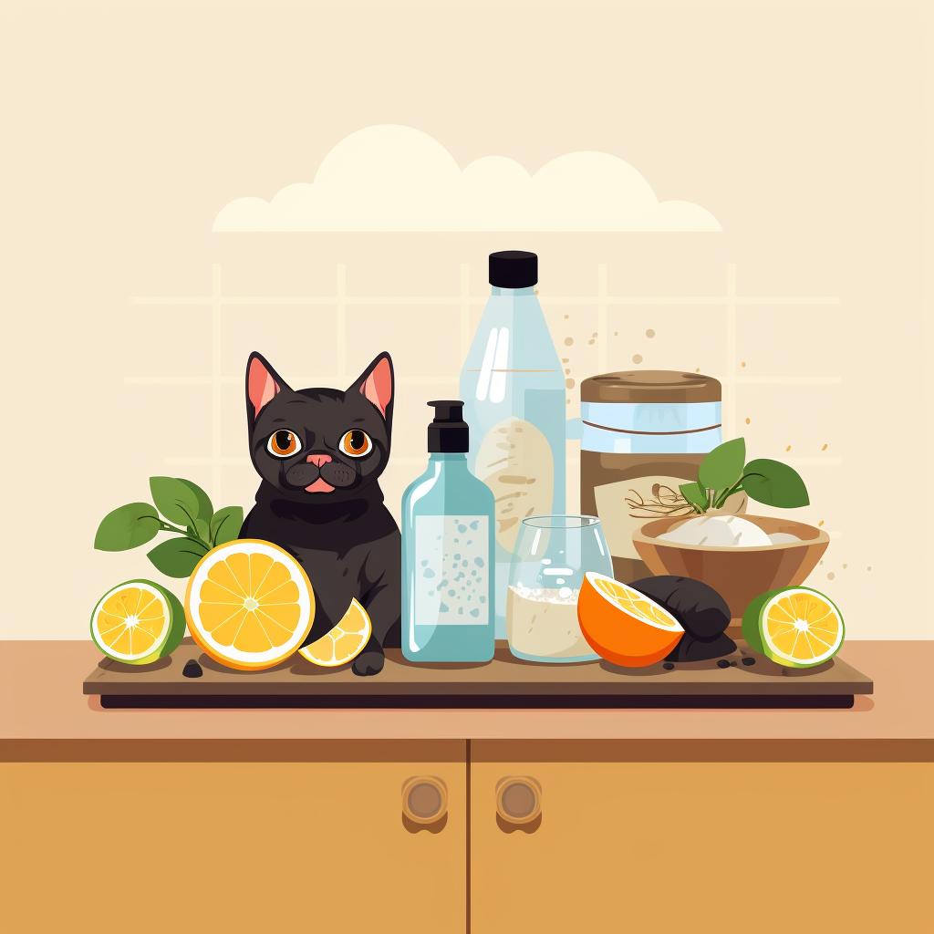 Ingredients for DIY pet odor remover on a kitchen counter