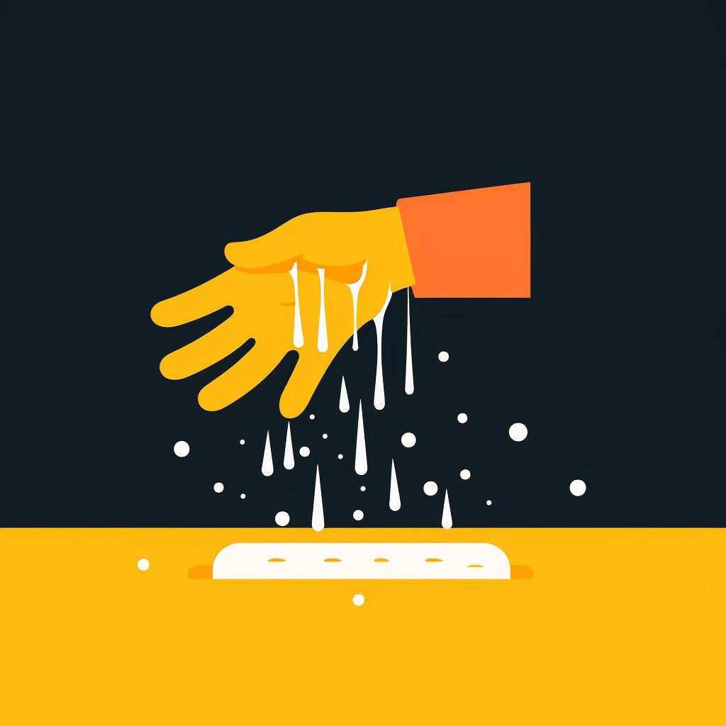 A hand rinsing a kitchen sponge under running water