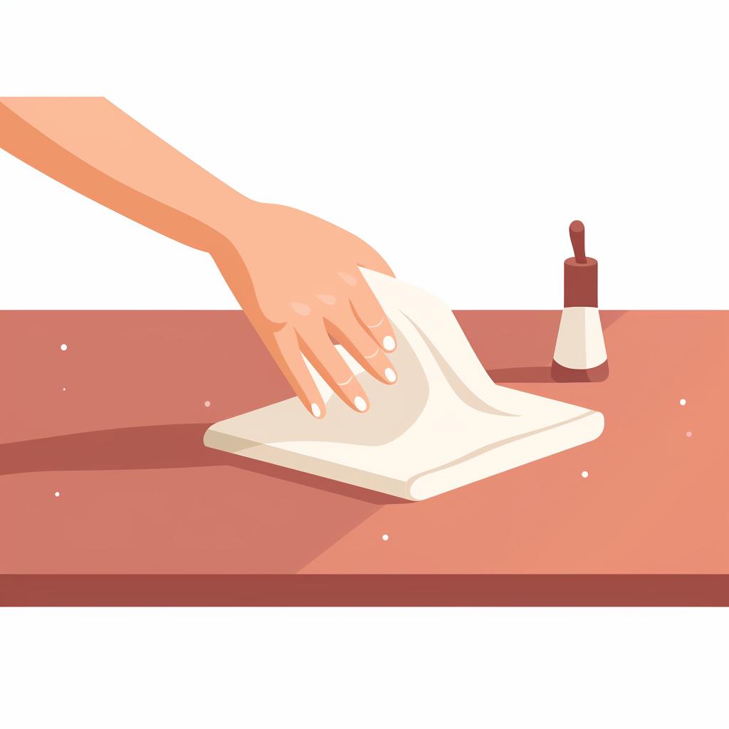Hand wiping countertop with a soft cloth.