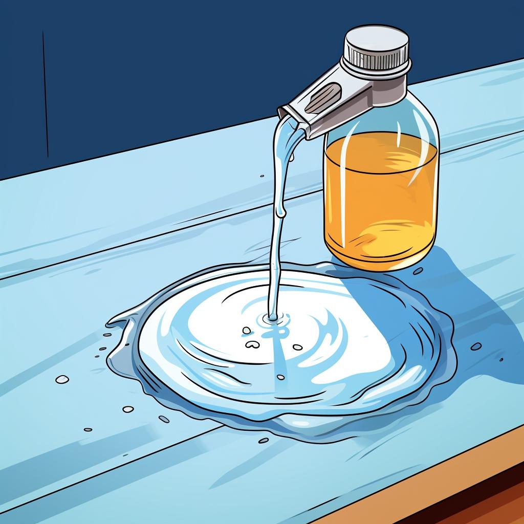 Dish soap being applied to a grease stain on a countertop.