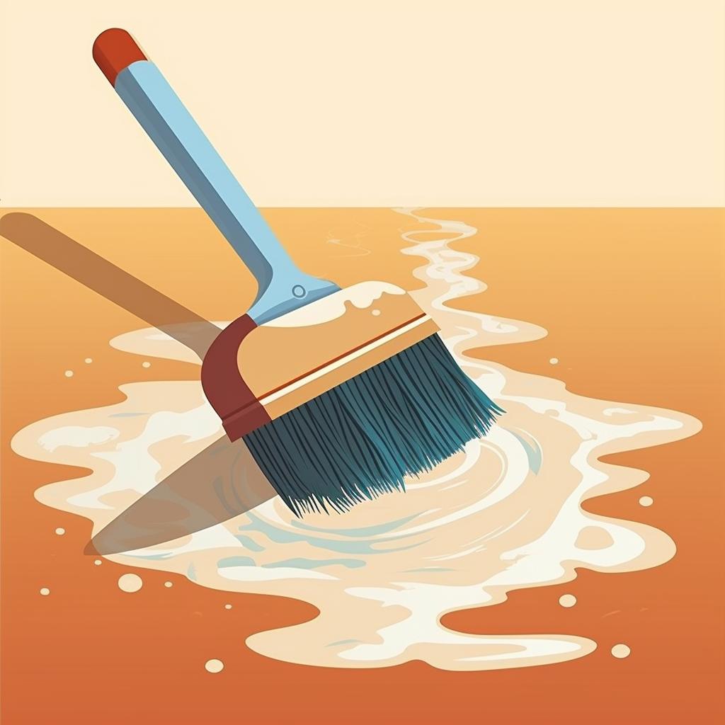 A brush being used to scrub a carpet with soapy water.