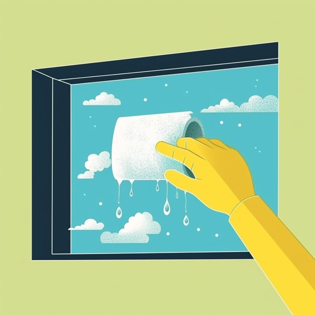 Hands scrubbing a window with a soapy sponge